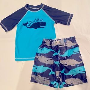 Toddler bathing suit trunks and Rash-guard Shirt
